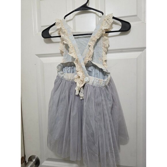 Little Trendsetter Girld Lace & Tulle Party Dress Ruffle Straps Light Blue/Cream - Picture 3 of 6